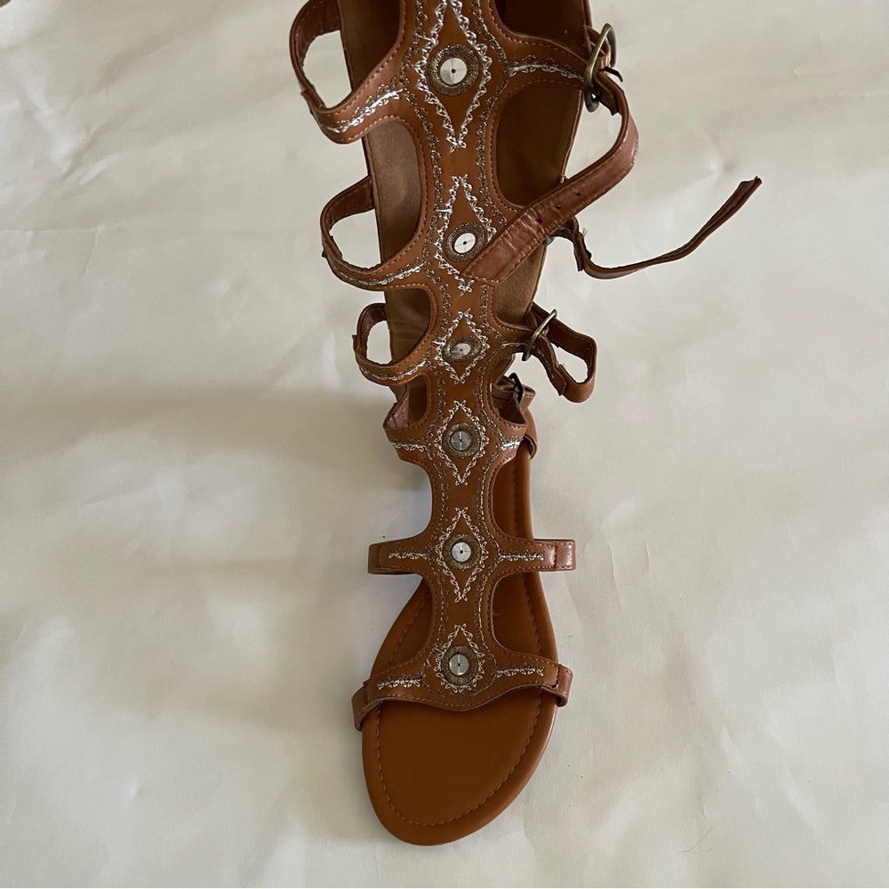 Brown Strappy Sandals with Embellishments